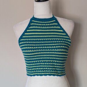 Garage Knit Crochet Striped Halter Neck Crop Top